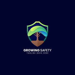 Vector Logo Illustration Growing Safety Gradient Colorful Style.