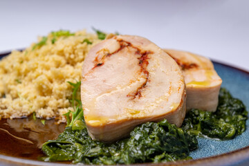 Chicken roulade with couscous and spinach
