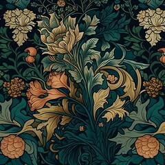 seamless botanical floral pattern in a victorian style created by generative ai technology