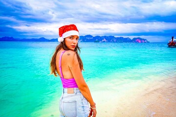 woman on the beach in krabi thailand, chicken island, tup island,  poda island, photo shooting, model shooting