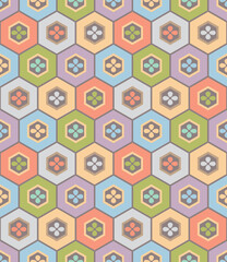 Fototapeta na wymiar Japanese Pastel Flower Hexagon Vector Seamless Pattern