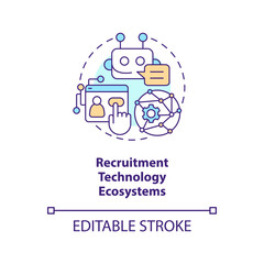 Fototapeta premium Recruitment technology ecosystems concept icon. Automated system. Recruitment trend abstract idea thin line illustration. Isolated outline drawing. Editable stroke. Arial, Myriad Pro-Bold fonts used