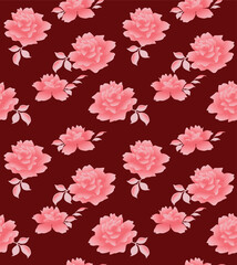 Fototapeta na wymiar Japanese Classic Pink Rose Vector Seamless Pattern