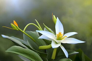 Light blue lily with orange pistils. AI Generate