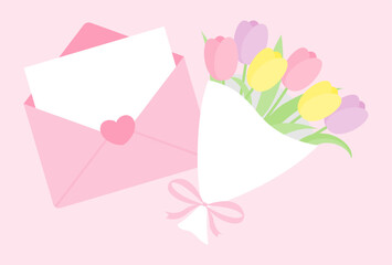 vector background with a bouquet of tulips and a letter for banners, cards, flyers, social media wallpapers, etc.
