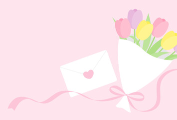 vector background with a bouquet of tulips and a letter for banners, cards, flyers, social media wallpapers, etc.