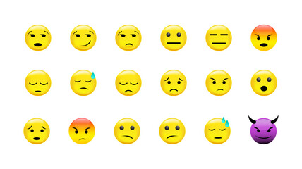 Fototapeta premium Set of smile, laugh, shy, friendly emoticon symbol icon in flat style design for chat - vector illustration