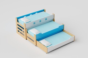 3d illustration of Expandable child bed. 3 in 1 transformer bed for kids isolated