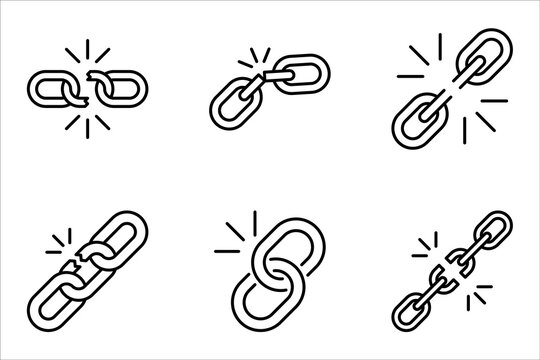 Stroke line icons set of hyperlink. Simple symbols for app development and website design. Vector illustration isolated on a white background.