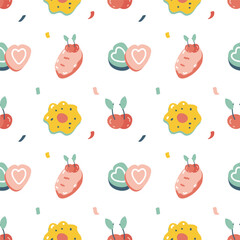 Vector seamless pattern with sweets, cakes and biscotti