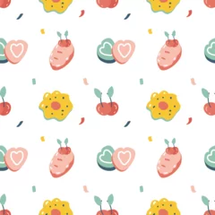 Fotobehang Vector seamless pattern with sweets, cakes and biscotti © Olha