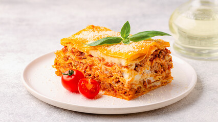Traditional lasagna with bolognese sauce