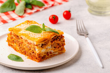 Traditional lasagna with bolognese sauce