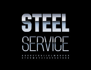 Vector creative Logo Steel Service. Trendy Metallic Font. Chrome Elegant Alphabet Letters and Numbers set