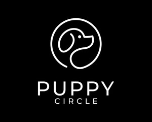 Cute Puppy Dog Canine Head Face Flat Simple Minimalist Line Art Circle Border Vector Logo Design
