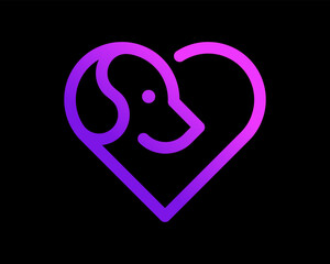 Cute Puppy Dog Canine Head Face with Love Heart Shape Line Art Linear Minimalist Vector Logo Design