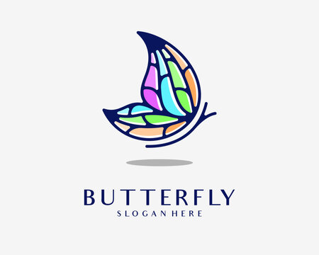 Butterfly Fly Wing Beautiful Gorgeous Elegant Colorful Bright Linear Minimalist Vector Logo Design