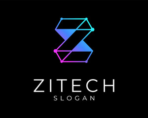 Naklejka premium Letter Z Initial Connection Dot Technology Geometry Line Future Modern Colorful Vector Logo Design