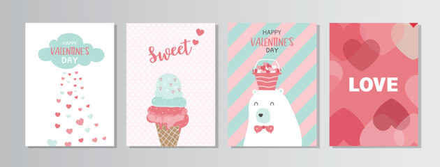 Valentine's day.February 14. Design with cute animal.love, couple, heart, valentine,Vector illustrations.