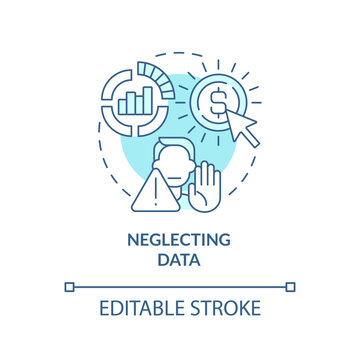 Neglecting data turquoise concept icon. Affiliate marketer mistake abstract idea thin line illustration. Isolated outline drawing. Editable stroke. Arial, Myriad Pro-Bold fonts used