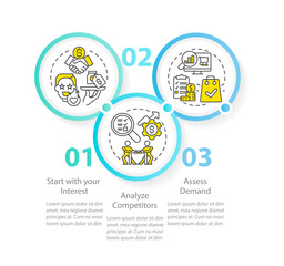 Select affiliate marketing niche circle infographic template. Data visualization with 3 steps. Editable timeline info chart. Workflow layout with line icons. Myriad Pro-Regular font used