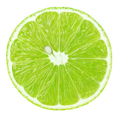 Top view of green slice lime citrus fruit isolated on transparent background