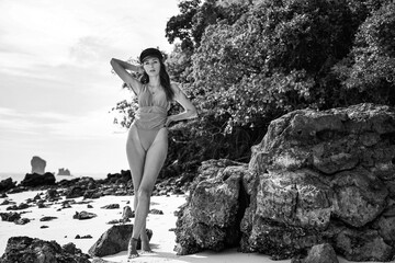 woman on the beach in krabi thailand, chicken island, tup island, photo shooting, model shooting 