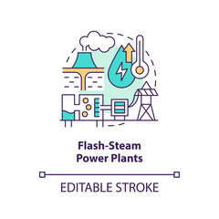 Obraz premium Flash-steam power plant concept icon. High pressured steam. Geothermal power station abstract idea thin line illustration. Isolated outline drawing. Editable stroke. Arial, Myriad Pro-Bold fonts used
