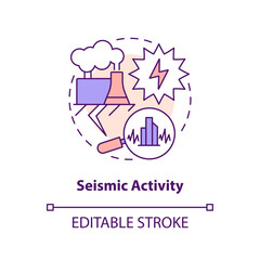 Seismic activity concept icon. Minor earthquakes. Geothermal energy disadvantage abstract idea thin line illustration. Isolated outline drawing. Editable stroke. Arial, Myriad Pro-Bold fonts used