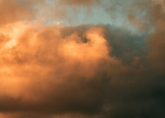 Evening sky clouds. Idyllic natural background.