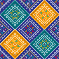 Filipino traditional vector pattern folk art - Yakan weaving style inspired vector design, geometric textile or fabric print from Philippines
