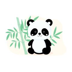 Cute Panda sitting in Bamboo leaves. Jungle wildlife, zoo mammal animal. Cartoon flat vector illustration.