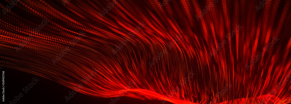 Poster abstract digital background. dynamic wave of glowing particles. data flow information. concept of di
