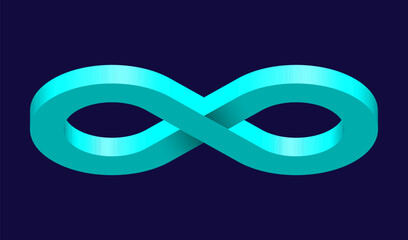 Mint 3D Infinity Symbol on Dark Blue  Background. Endless Vector Logo Design. Concept of infinity for your web site design, logo, app, UI. EPS10.