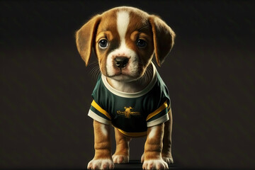 Cute Puppy Football Bowl Player Isolated Dark Background