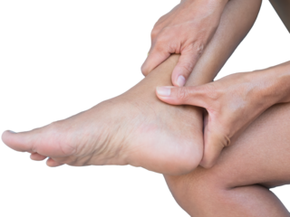 Ankle Pain Joint with Arthritis Bone Injury on Transparent Background png File,Body Young Woman Close Up,Hurt leg Ache Cramp,Medicine Health Concept.