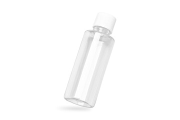 Blank empty transparent clear plastic Spray cosmetic bottle,  Antiseptic gel isolated on white background. Antibacterial sanitizer mockup. Sanitizer bottle.3d rendering.medical bottle.