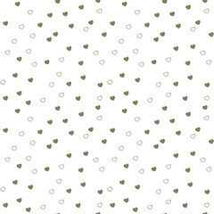 Seamless vector pattern of green, olive heart on white background