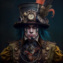 Steampunk Mad Hatter from Wonderland. Generative AI - obrazy, fototapety, plakaty