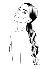 fashion illustration of attractive woman with long hairstyle