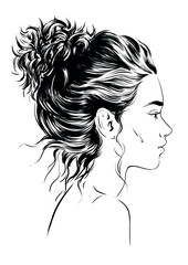 profile of young woman with messy hairstyle