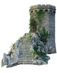 3d render castle ruins, wizard tower,  © david