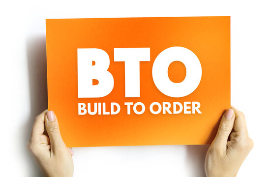 BTO Build to Order - production approach where products are not built until a confirmed order for products is received, acronym text concept on card