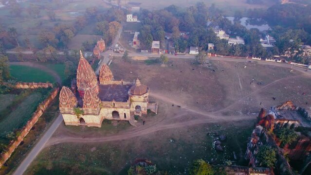 Aerial view of the old architecture of Raj Palace located at Rajnagar, Bihar, India