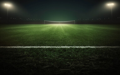 Fototapeta na wymiar AI-generated textured soccer game field with neon fog - center, midfield, 3D Illustration