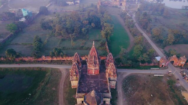 Aerial view of the old architecture of Raj Palace located at Rajnagar, Bihar, India