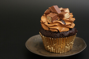 Close up Chocolate Cup Cake on Black background
