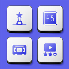 Set Movie trophy, Rating movie, VHS video cassette tape and icon. White square button. Vector