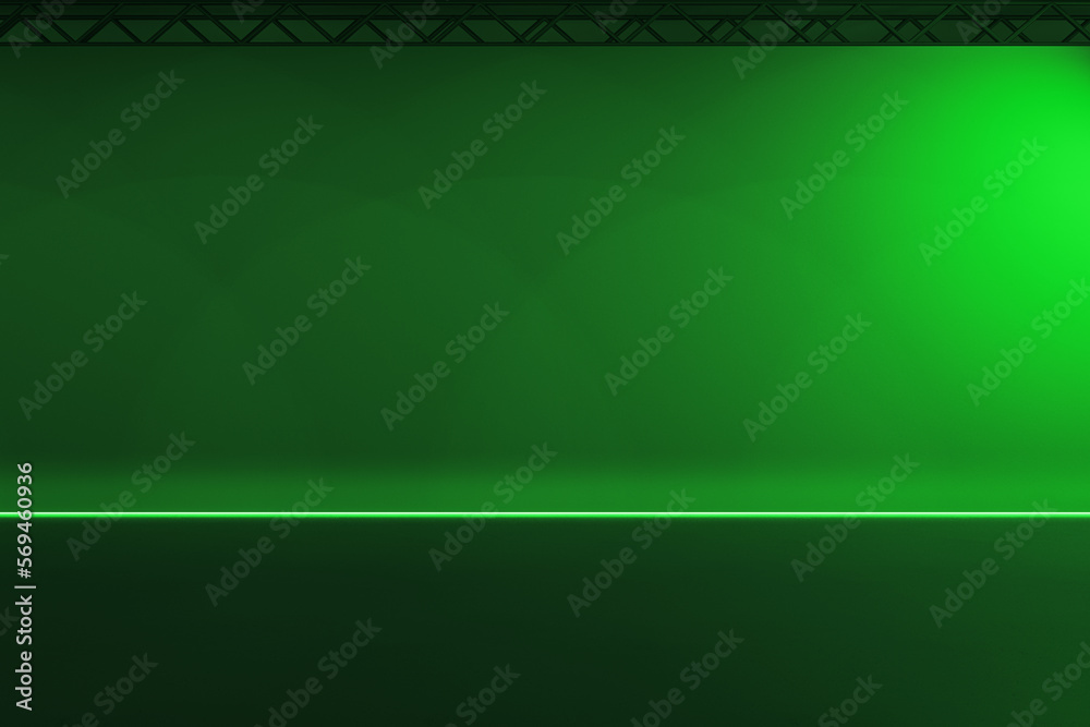 Aufkleber Abstract green stage interior with mock up place on wall. Performance and advertisement concept. 3D Rendering.
