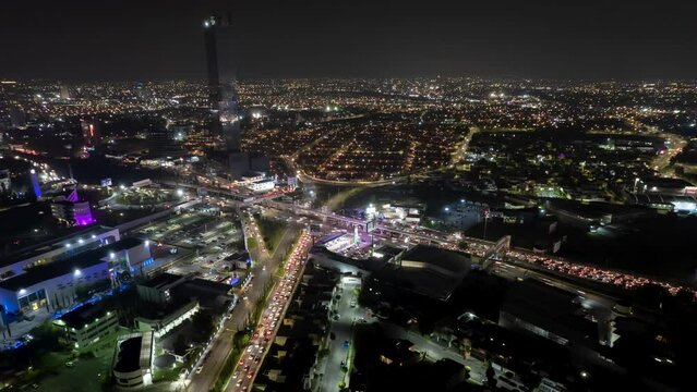 Hyperlapse of Via Atlixcayotl during the night, one of the main roads of Puebla City